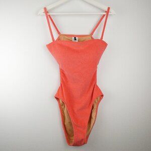 J.Crew Swimsuit Womens 8 Coral One-Piece Cut Out Removable Straps Terry NEW